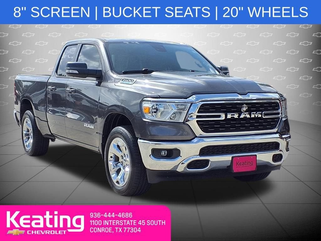 2022 RAM 1500 Lone Star Quad Cab 4x4 6'4" Box in Gray — front three-quarter view