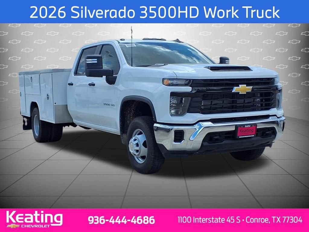 2026 Chevrolet Silverado 3500 HD Chassis Cab Work Truck in Summit White — front three-quarter view