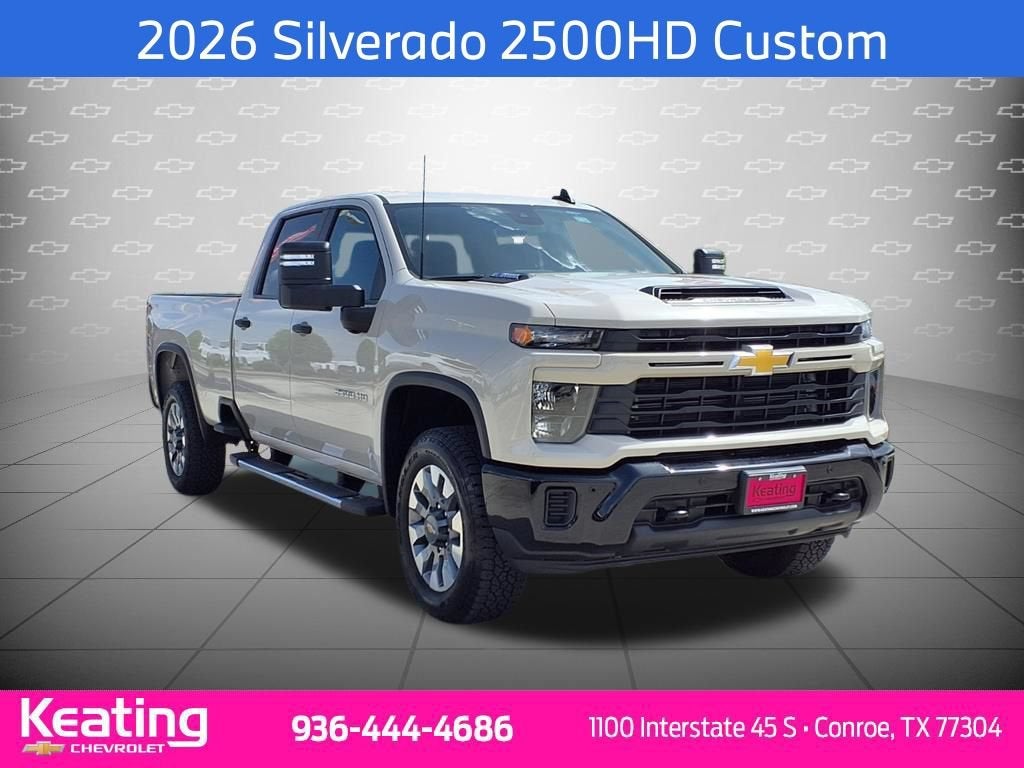 2026 Chevrolet Silverado 2500 HD Custom in White Sands — front three-quarter view