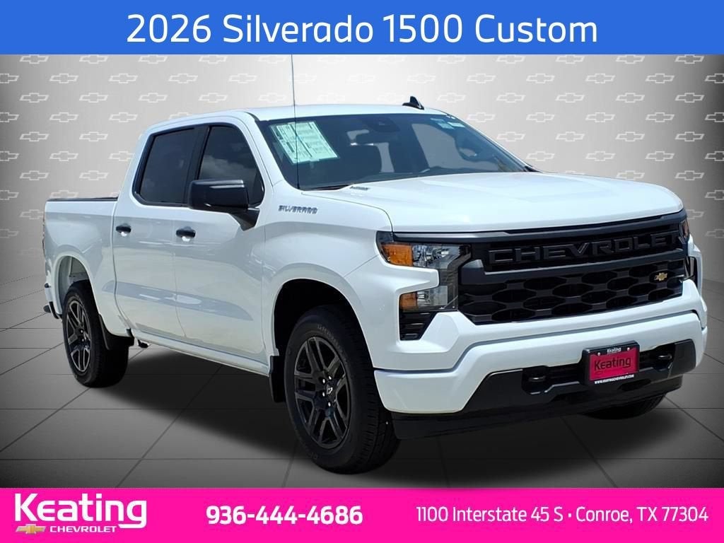 2026 Chevrolet Silverado 1500 Custom in Summit White — front three-quarter view