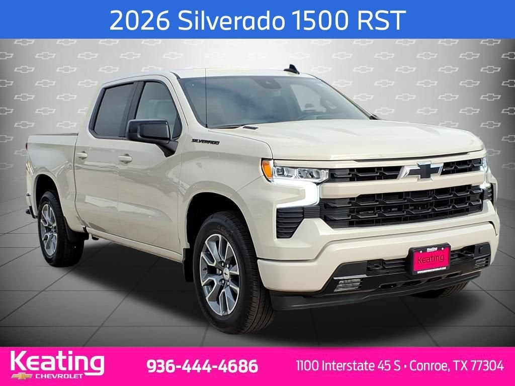 2026 Chevrolet Silverado 1500 RST in White Sands — front three-quarter view