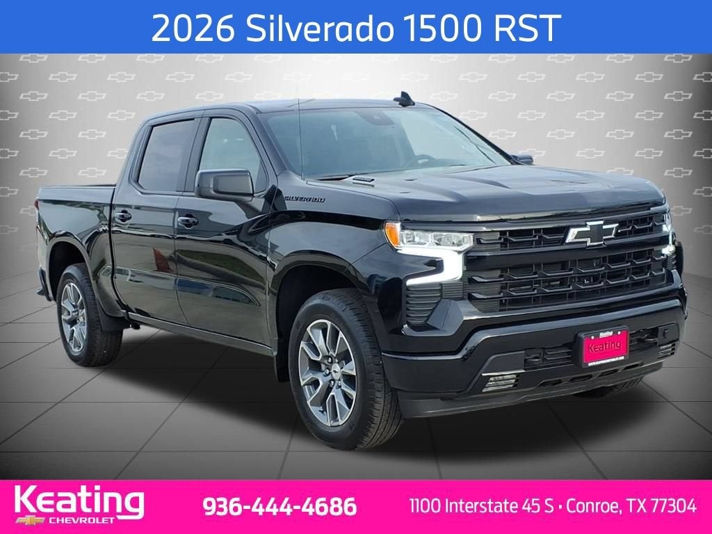 2026 Chevrolet Silverado 1500 RST in Black — front three-quarter view