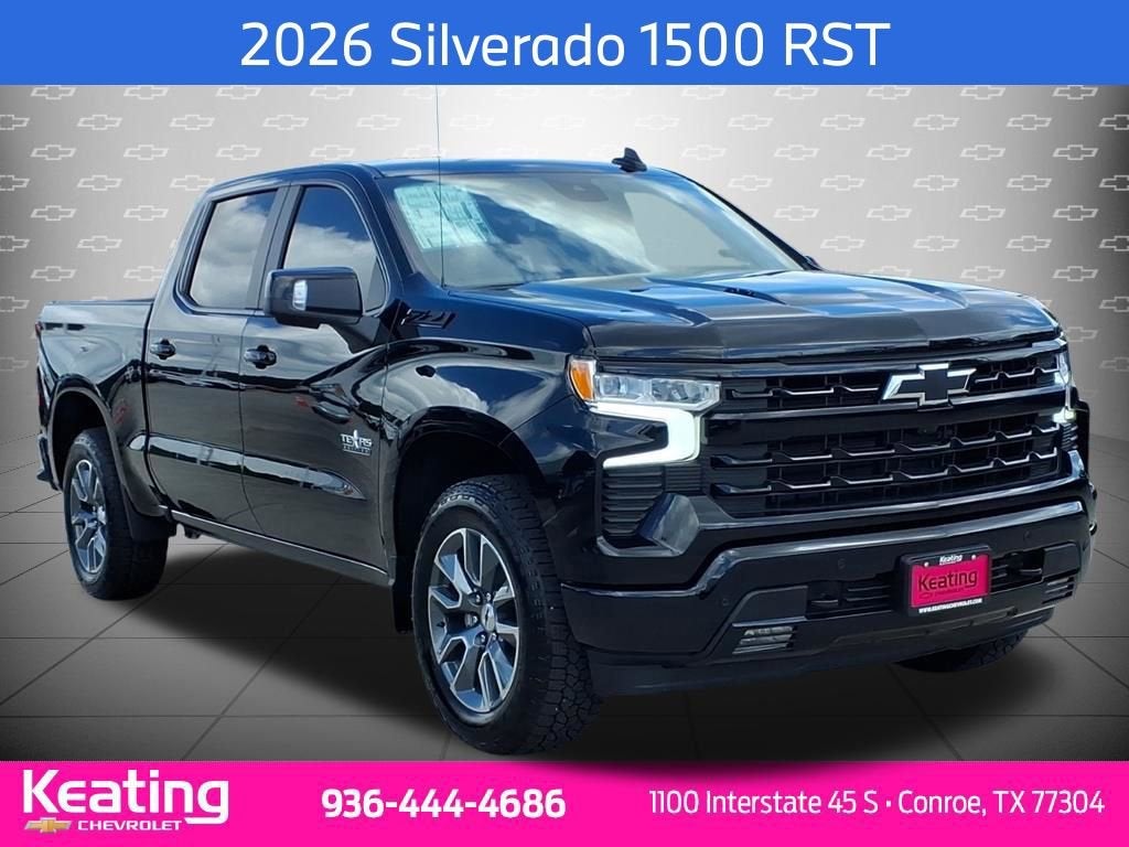 2026 Chevrolet Silverado 1500 RST in Black — front three-quarter view