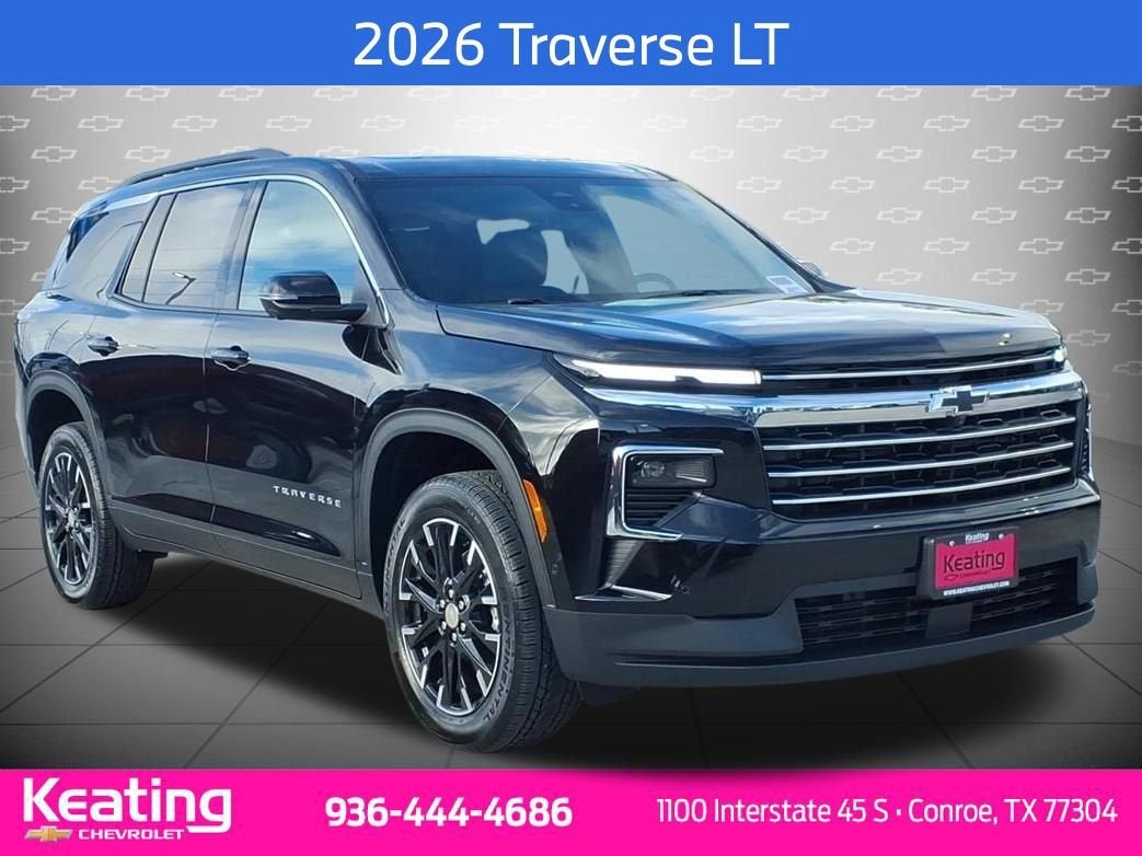 2026 Chevrolet Traverse LT in Mosaic Black Metallic — front three-quarter view