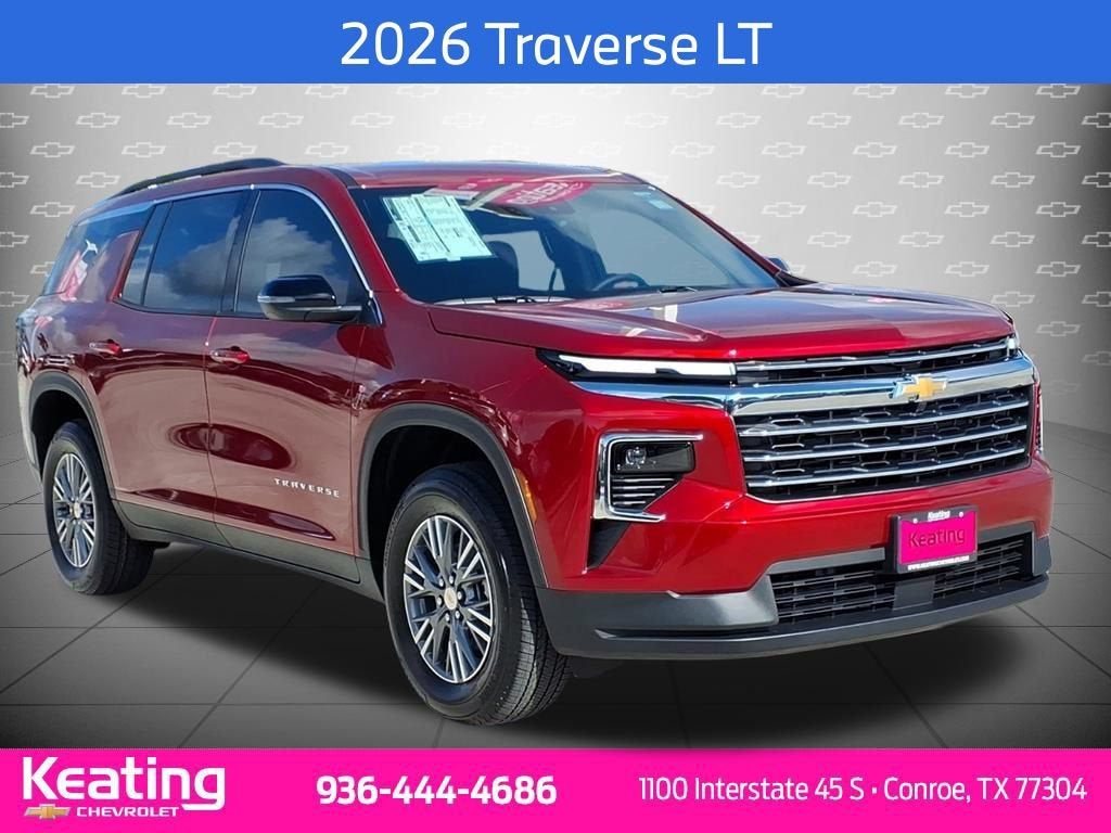 2026 Chevrolet Traverse LT in Radiant Red Tintcoat — front three-quarter view