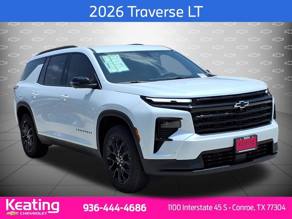 2026 Chevrolet Traverse LT in Polar White Tricoat — front three-quarter view