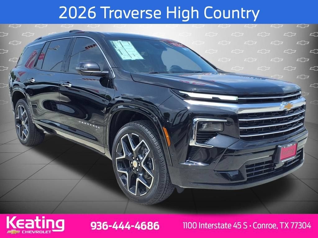 2026 Chevrolet Traverse High Country in Mosaic Black Metallic — front three-quarter view