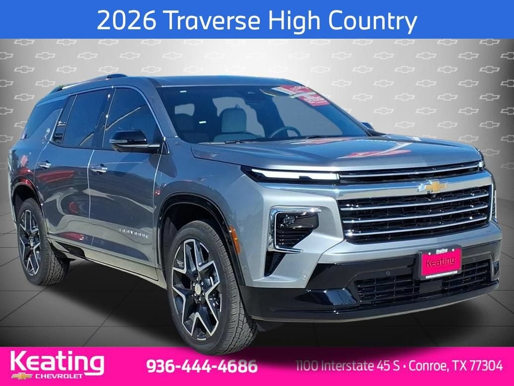 2026 Chevrolet Traverse High Country in Sterling Gray Metallic — front three-quarter view