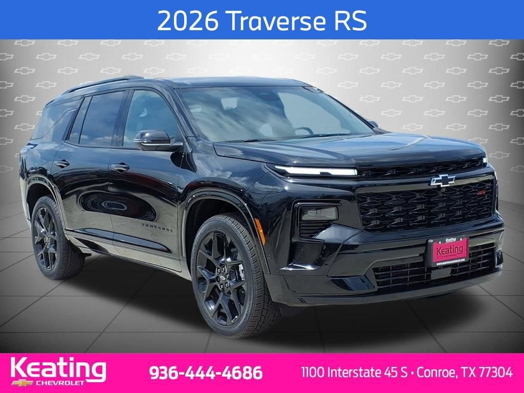 2026 Chevrolet Traverse RS in Mosaic Black Metallic — front three-quarter view