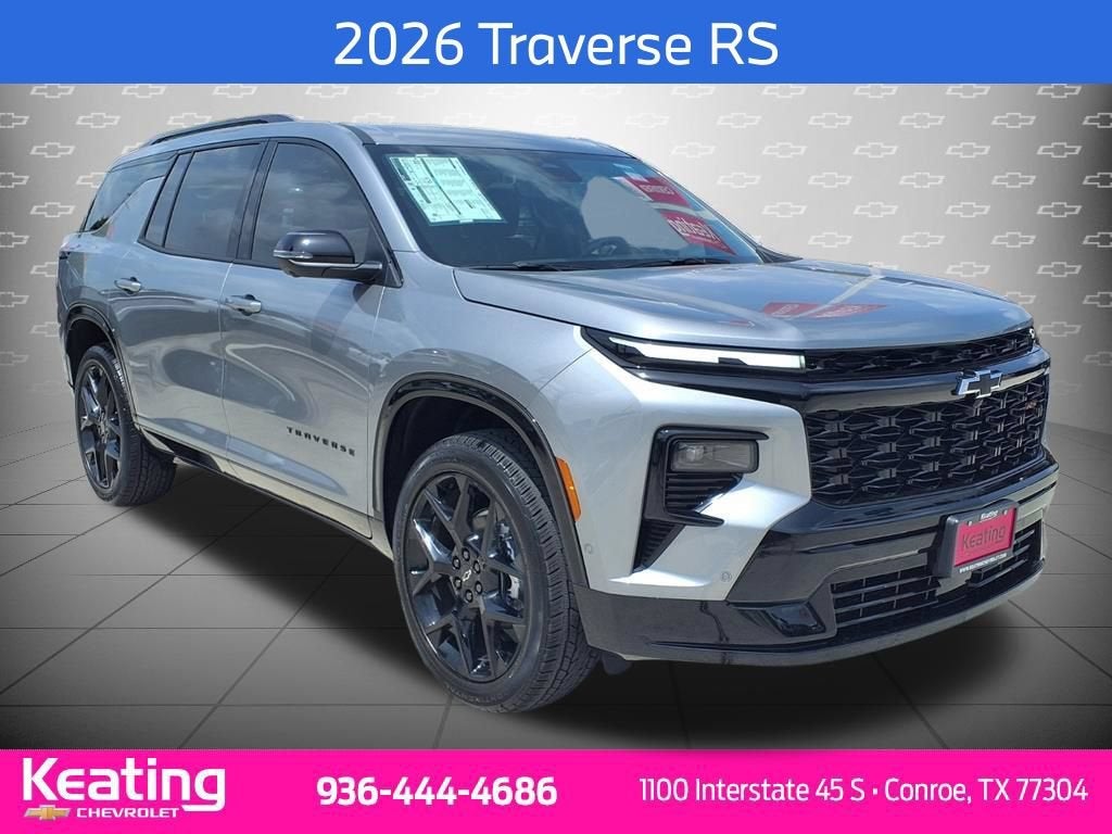 2026 Chevrolet Traverse RS in Sterling Gray Metallic — front three-quarter view