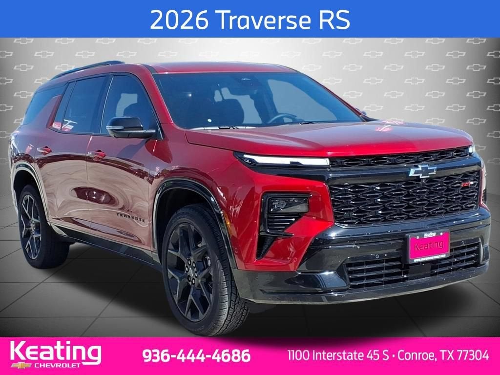 2026 Chevrolet Traverse RS in Radiant Red Tintcoat — front three-quarter view