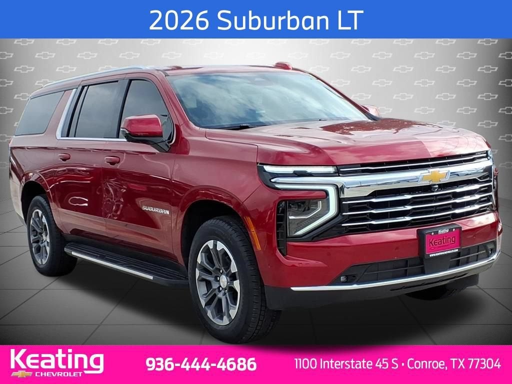2026 Chevrolet Suburban LT in Radiant Red Tintcoat — front three-quarter view