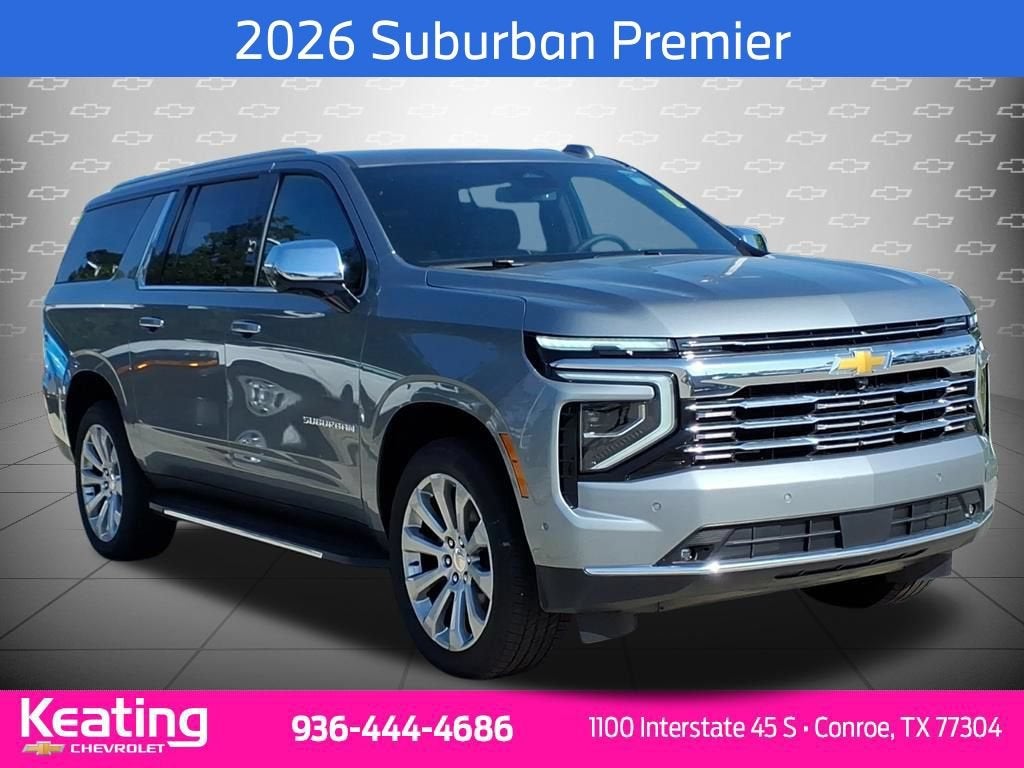 2026 Chevrolet Suburban Premier in Sterling Gray Metallic — front three-quarter view