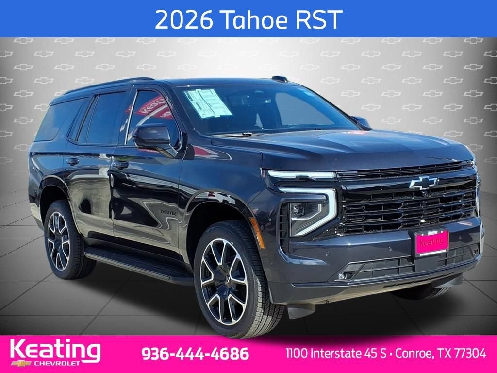 2026 Chevrolet Tahoe RST in Dark Ash Metallic — front three-quarter view
