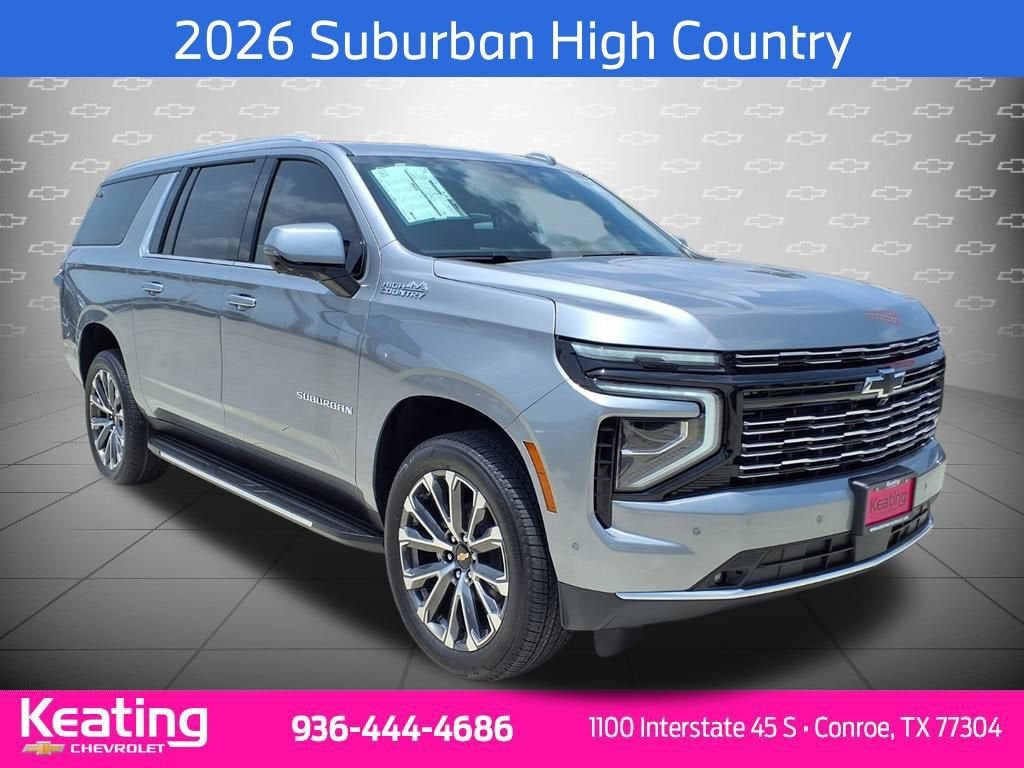 2026 Chevrolet Suburban High Country in Sterling Gray Metallic — front three-quarter view