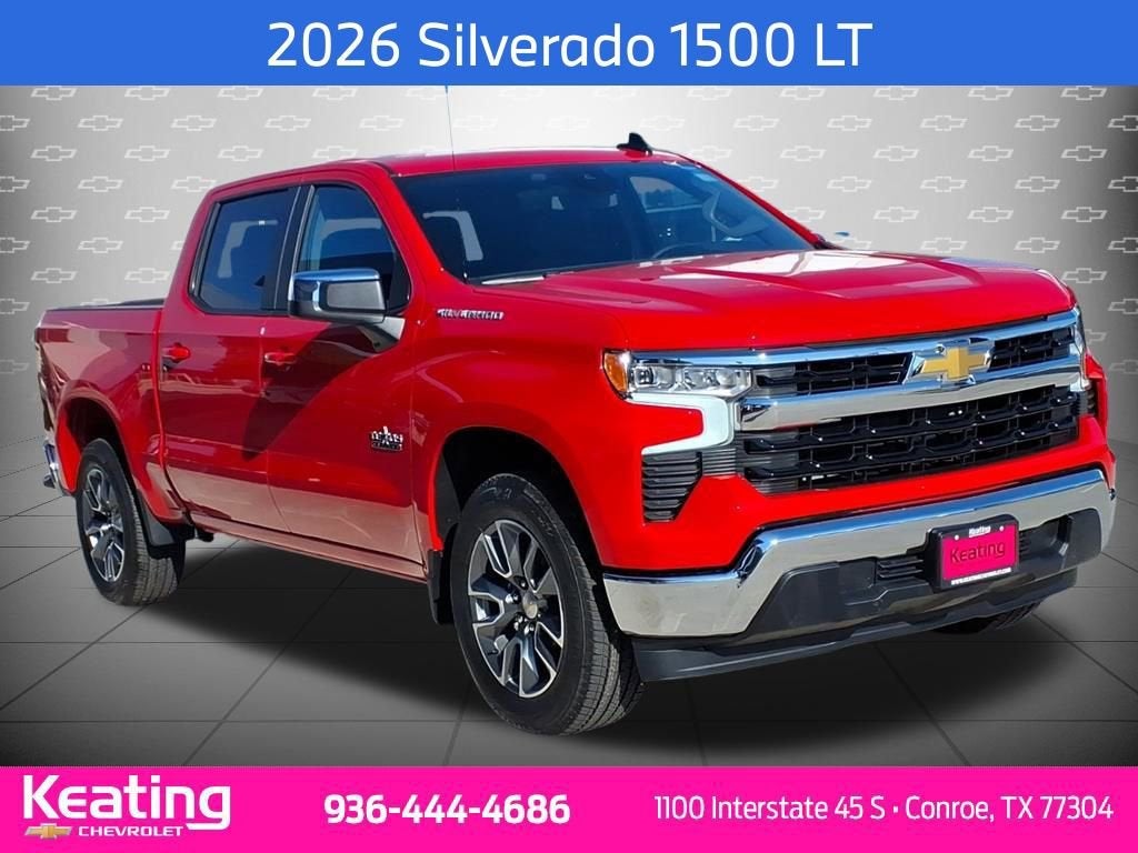 2026 Chevrolet Silverado 1500 LT in Red Hot — front three-quarter view
