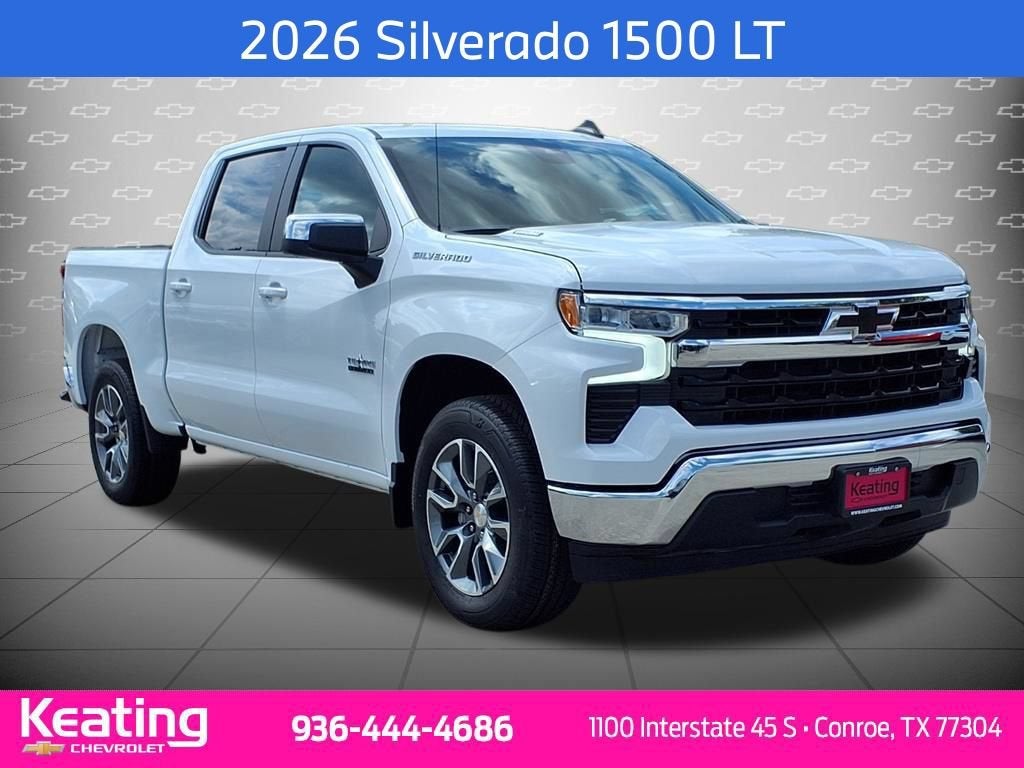 2026 Chevrolet Silverado 1500 LT in Summit White — front three-quarter view