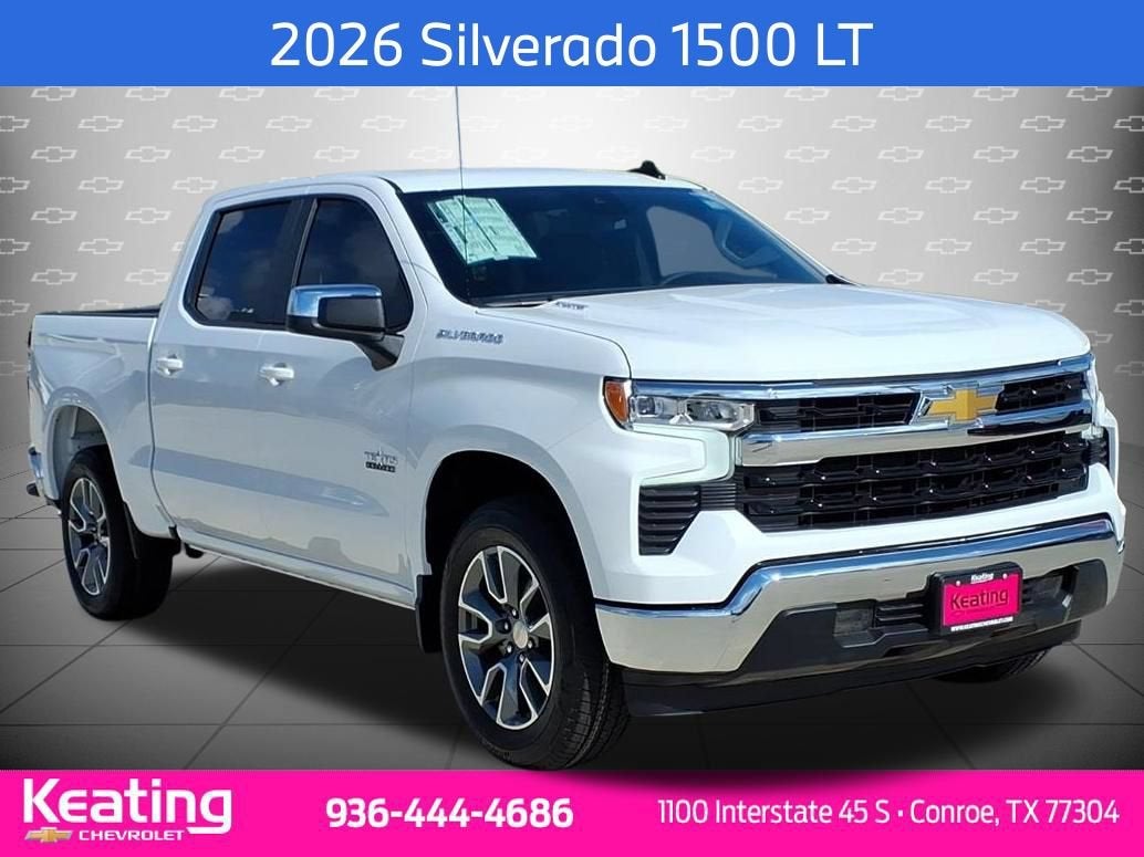 2026 Chevrolet Silverado 1500 LT in Summit White — front three-quarter view