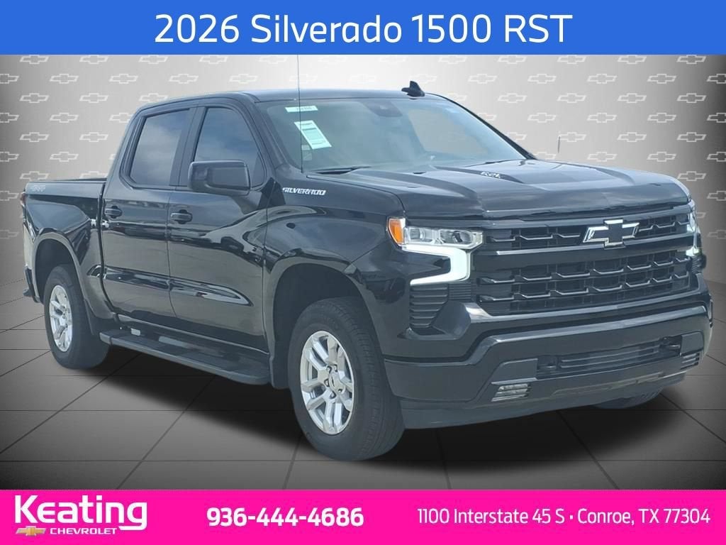 2026 Chevrolet Silverado 1500 RST in Black — front three-quarter view