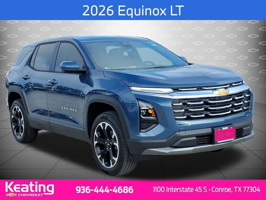 2026 Chevrolet Equinox LT in Lakeshore Blue Metallic — front three-quarter view