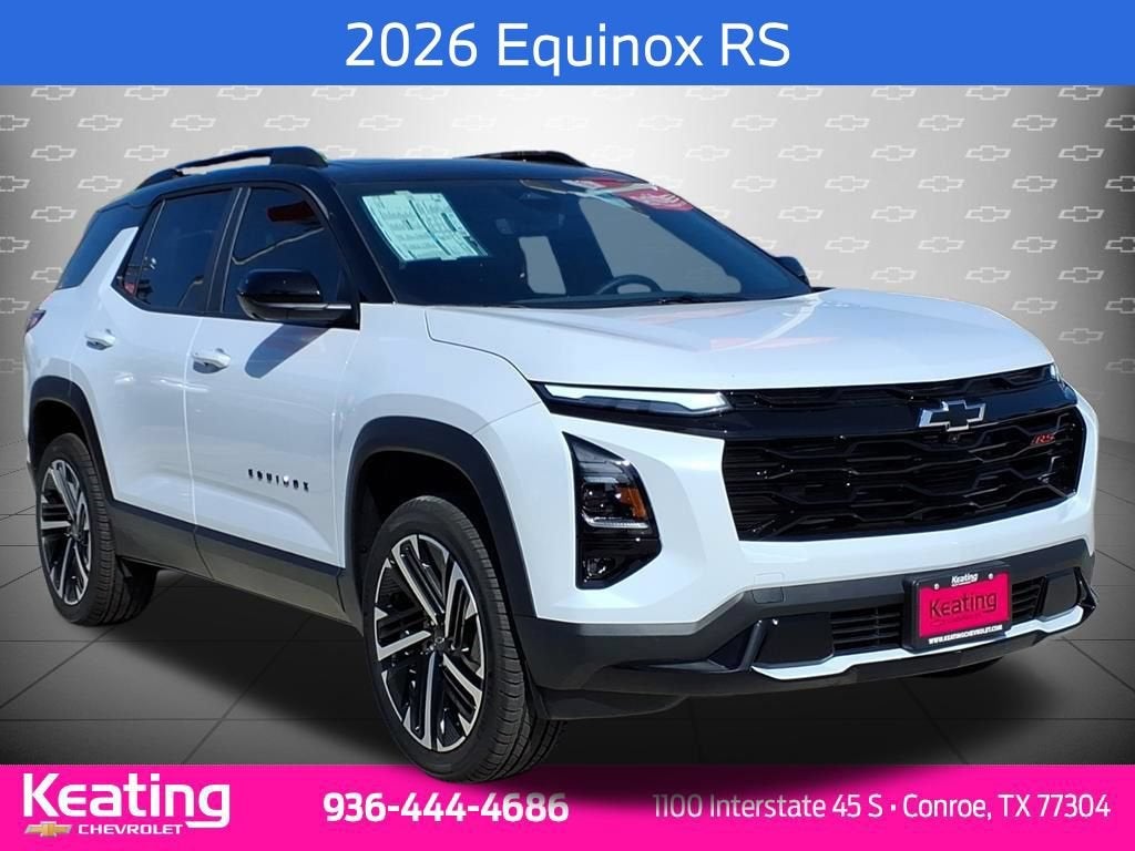 2026 Chevrolet Equinox RS in Polar White Tricoat — front three-quarter view