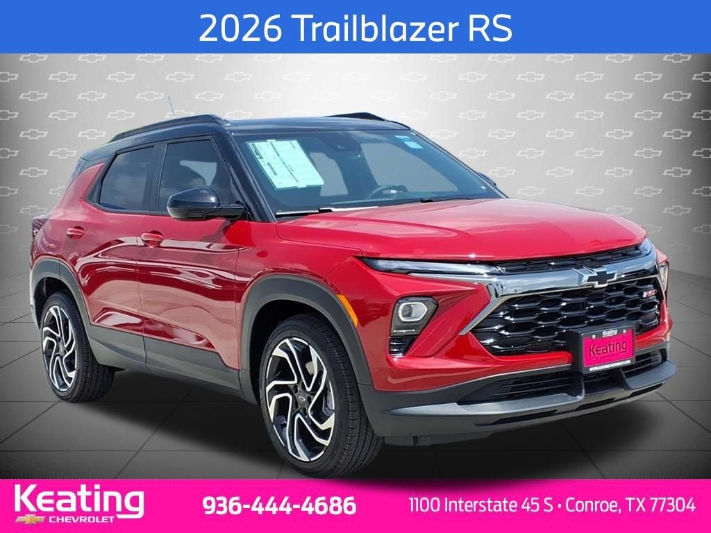 2026 Chevrolet Trailblazer RS in Apex Red — front three-quarter view